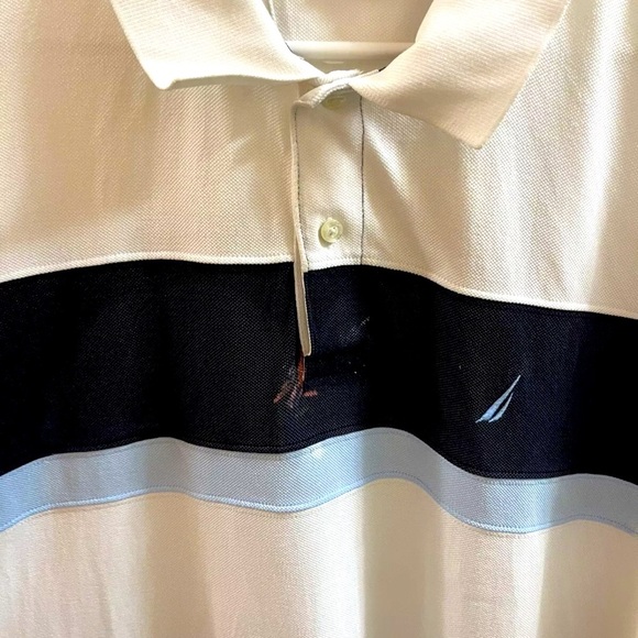 Nautica Mens Polo Shirt Size XXL Striped Logo Collared Rugby White Big And Tall - Picture 3 of 7